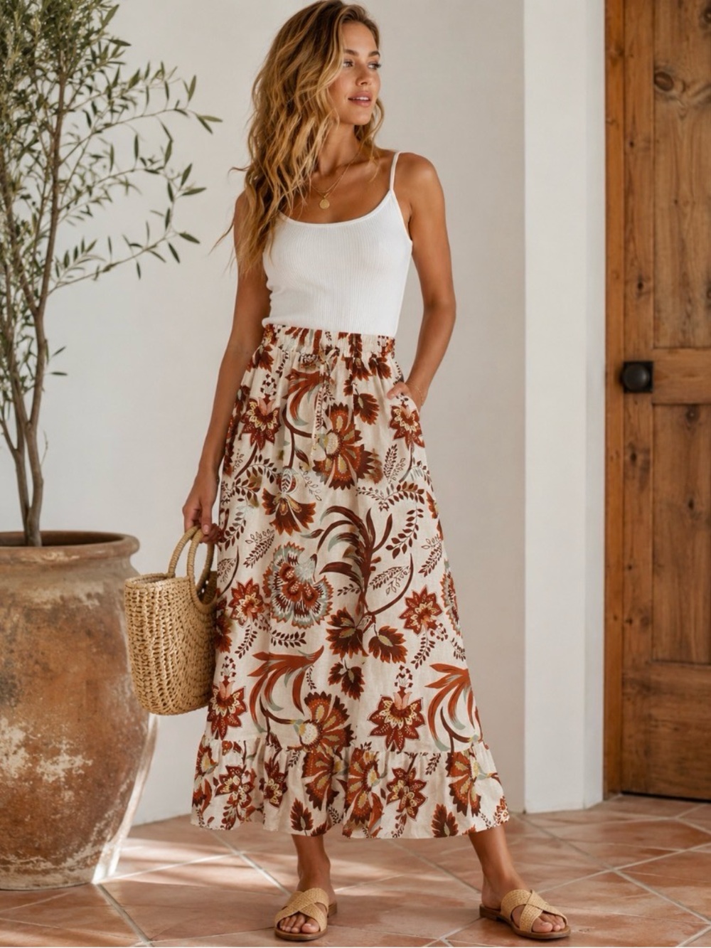 Nicole Miller Artelier Floral Linen Blend Maxi Skirt – Size S | NWOT